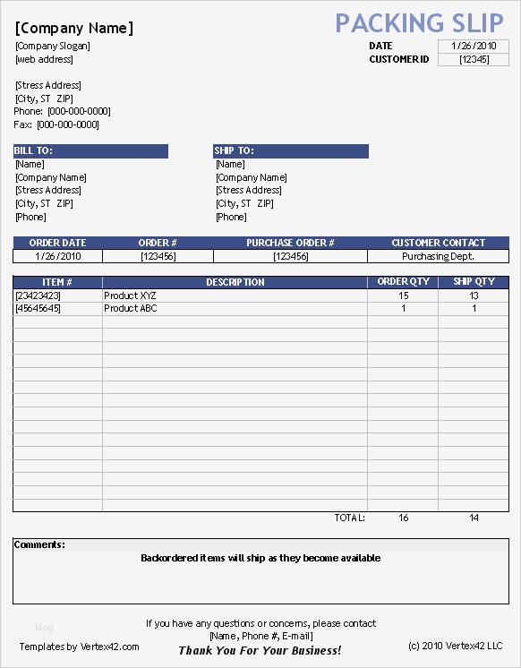 Purchase order Vorlage Schön Free Packing Slip Template for Excel and Google Sheets