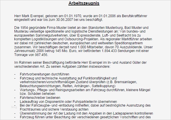 Qualifiziertes Arbeitszeugnis Vorlage Gut Arbeitszeugnis Sehr Gut Berufskraftfahrer Hier Downloaden
