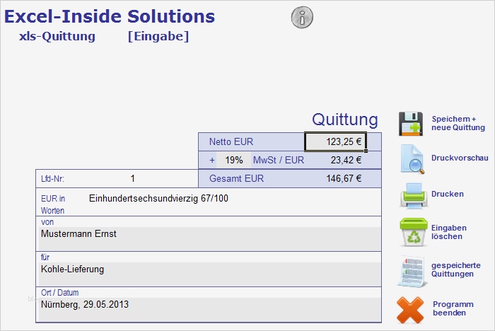Excel Inside Solutions xls Quittung Tool zur