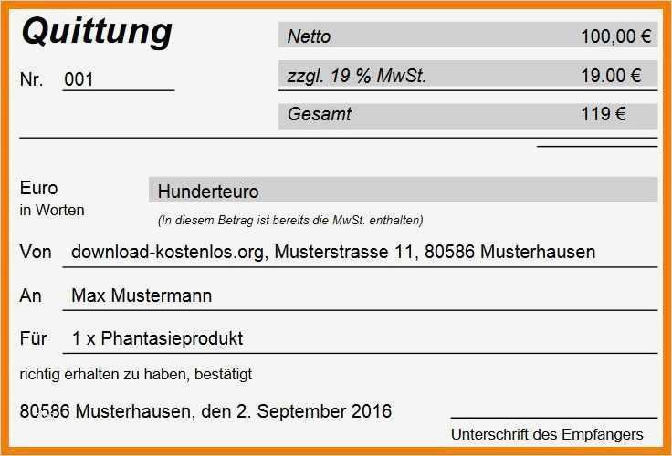 Quittung Vorlage Excel Download Fabelhaft Quittung Vorlage Excel – Gehen