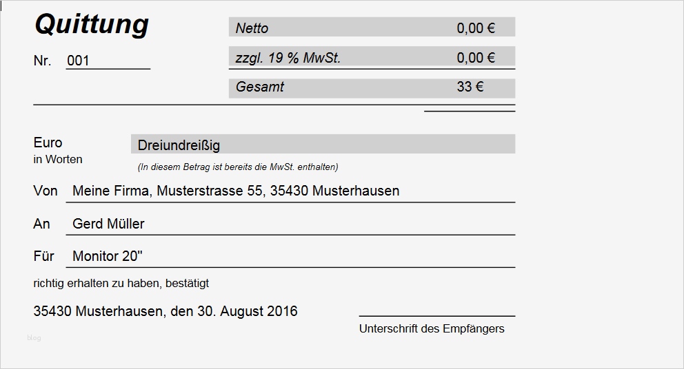 Quittung Vorlage Excel Download Gut Quittung Vorlage Kostenlos Runterladen