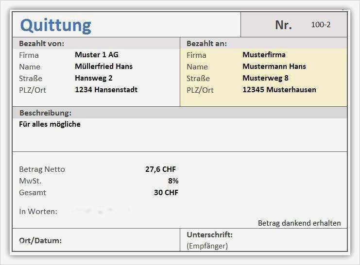 Quittung Vorlage Excel Download Wunderbar Quittung Vorlage Download