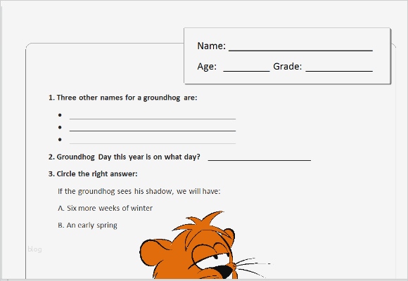 Quiz Vorlage Powerpoint Beste Children S Groundhog Day Quiz Template for Word