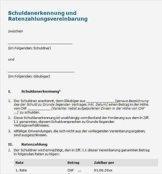 Ratenzahlungsvereinbarung Vorlage Wunderbar Muster Vereinbarung Schuldanerkennung