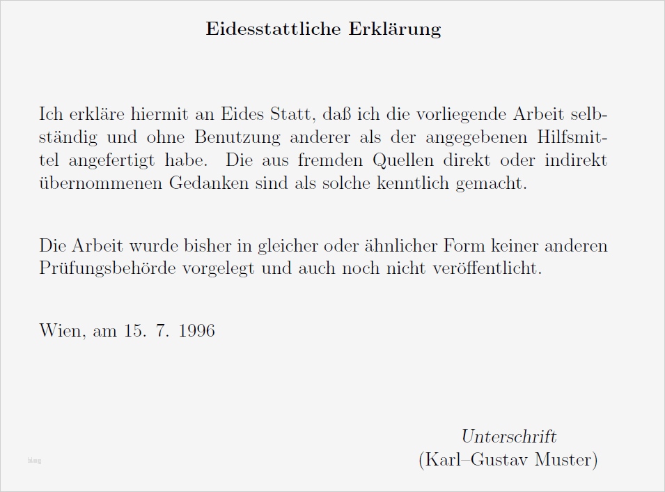 Reach Erklärung Vorlage Erstaunlich Eidesstattliche Erklärung Für Bachelorarbeit Und Masterarbeit
