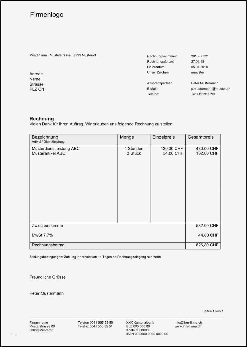 Rechnung Erstellen Vorlage Inspiration Rechnungsvorlage Schweiz Im Word & Excel format Kostenlos