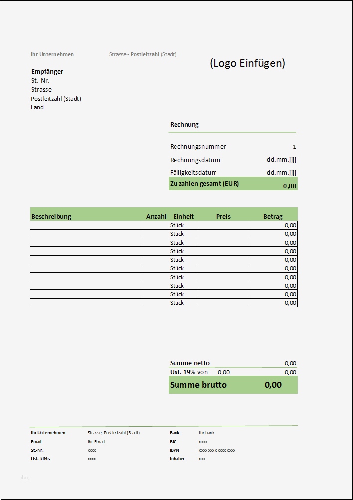 Rechnung In Excel Vorlage Cool Kostenlose Rechnungsvorlage Herunterladen