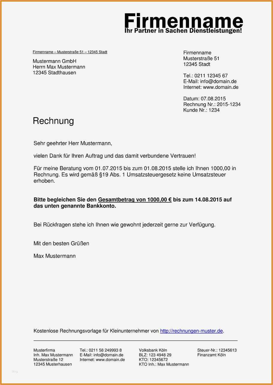 Rechnung Kleinunternehmer Vorlage Erstaunlich 12 Vorlage Rechnung Kleinunternehmer