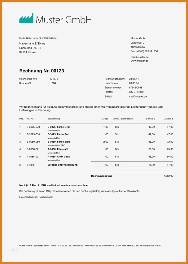 Rechnung Kleinunternehmer Vorlage Kostenlos Wunderbar 8 Rechnung Schreiben Muster