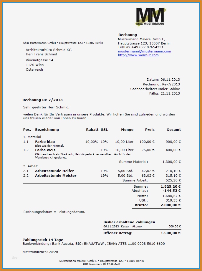 Rechnung Muster Vorlage Großartig 7 Rechnung Beispiel