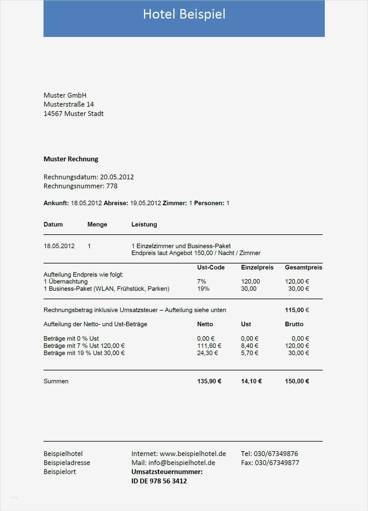 Rechnung übernachtung Privat Vorlage Luxus Hotelrechnung Mit Business Package Senkt Übernachtungskosten