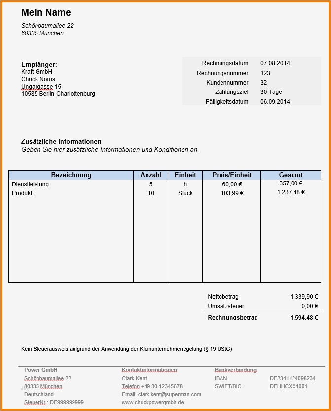 Rechnung Word Vorlage Beste 5 Vorlage Rechnung Excel
