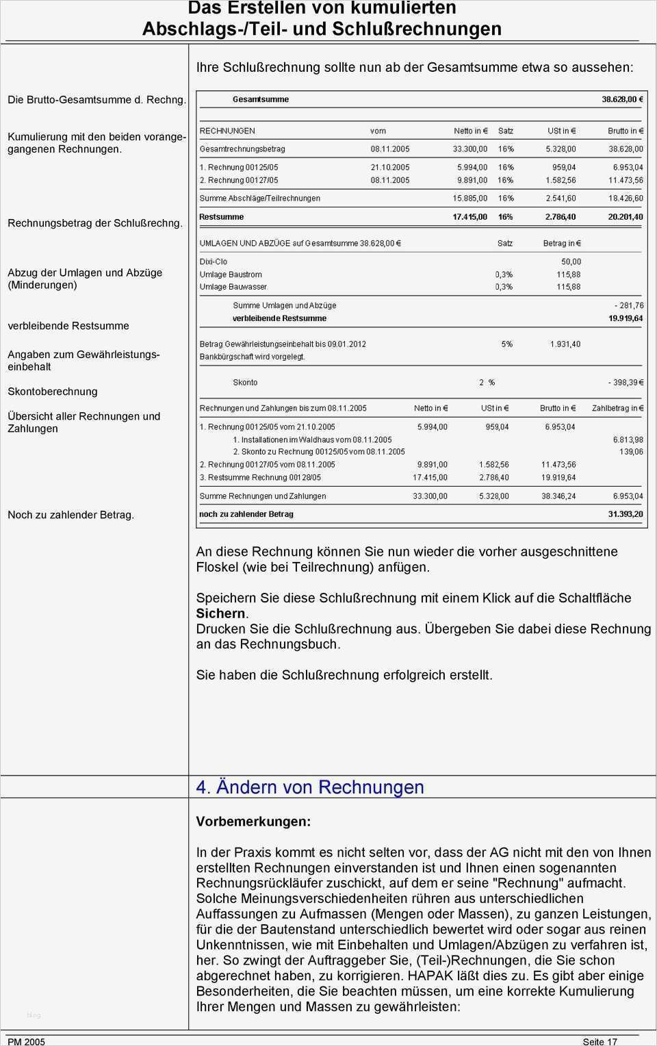 Rechnungsbuch Vorlage Großartig Das Erstellen Von Kumulierten Abschlags Teil Und