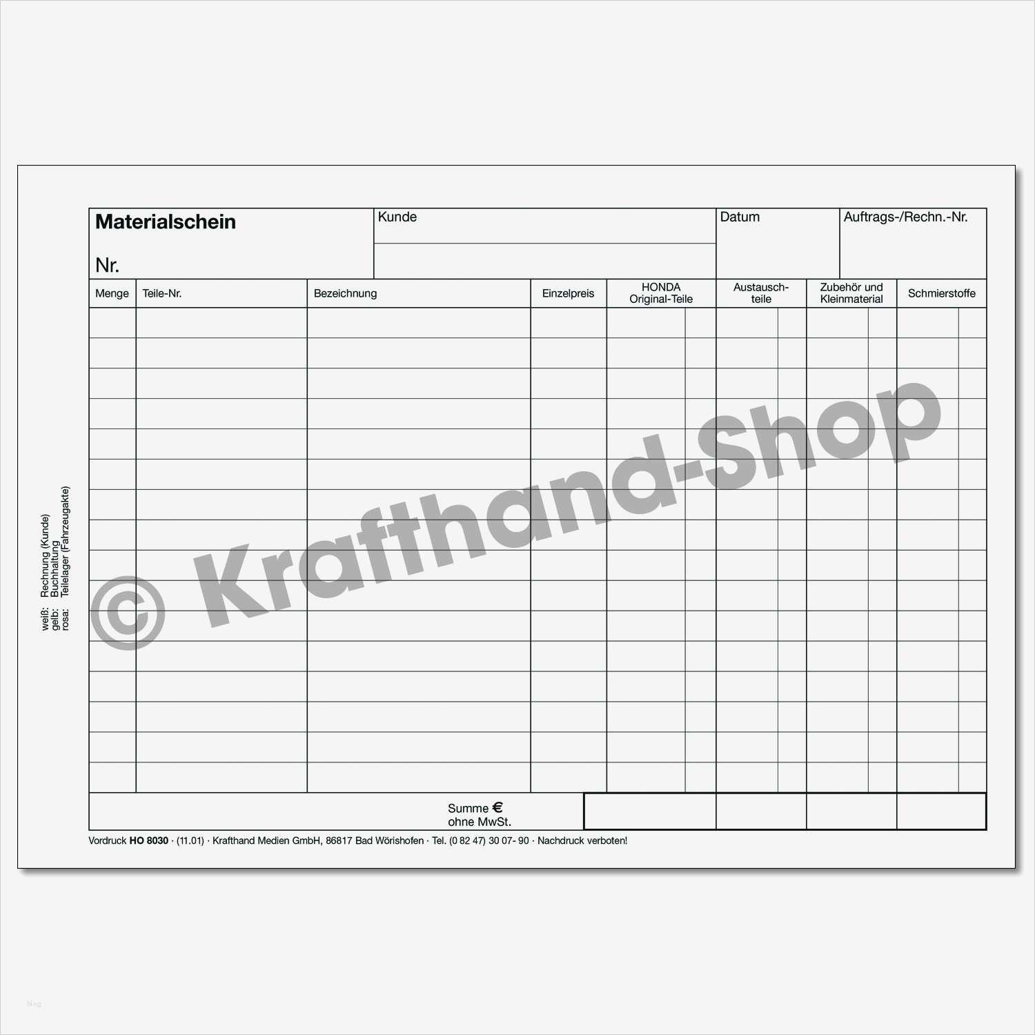 Rechnungspapier Vorlage Cool Krafthand Honda Materialschein