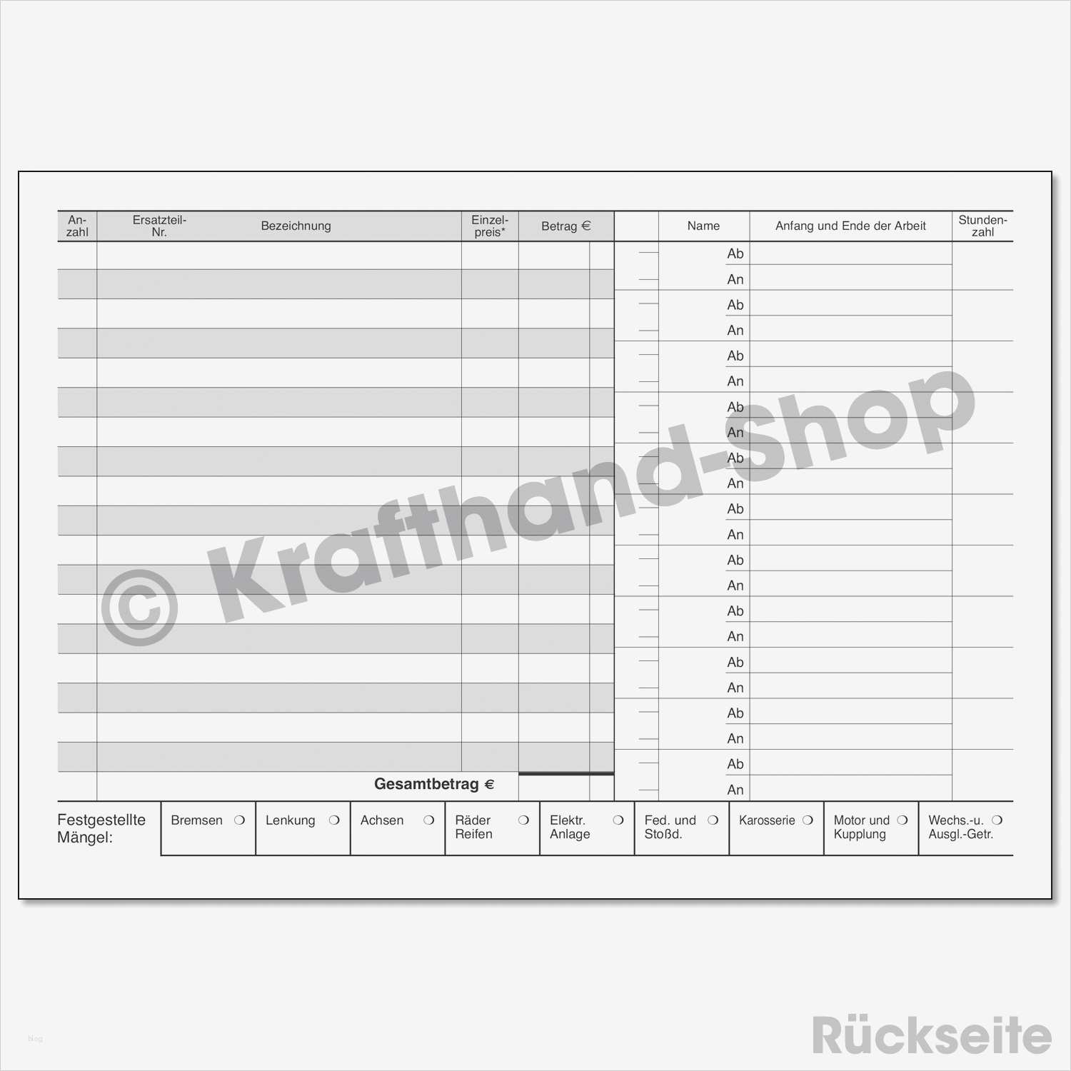 Rechnungspapier Vorlage Erstaunlich Krafthand Werkstattauftragskarte