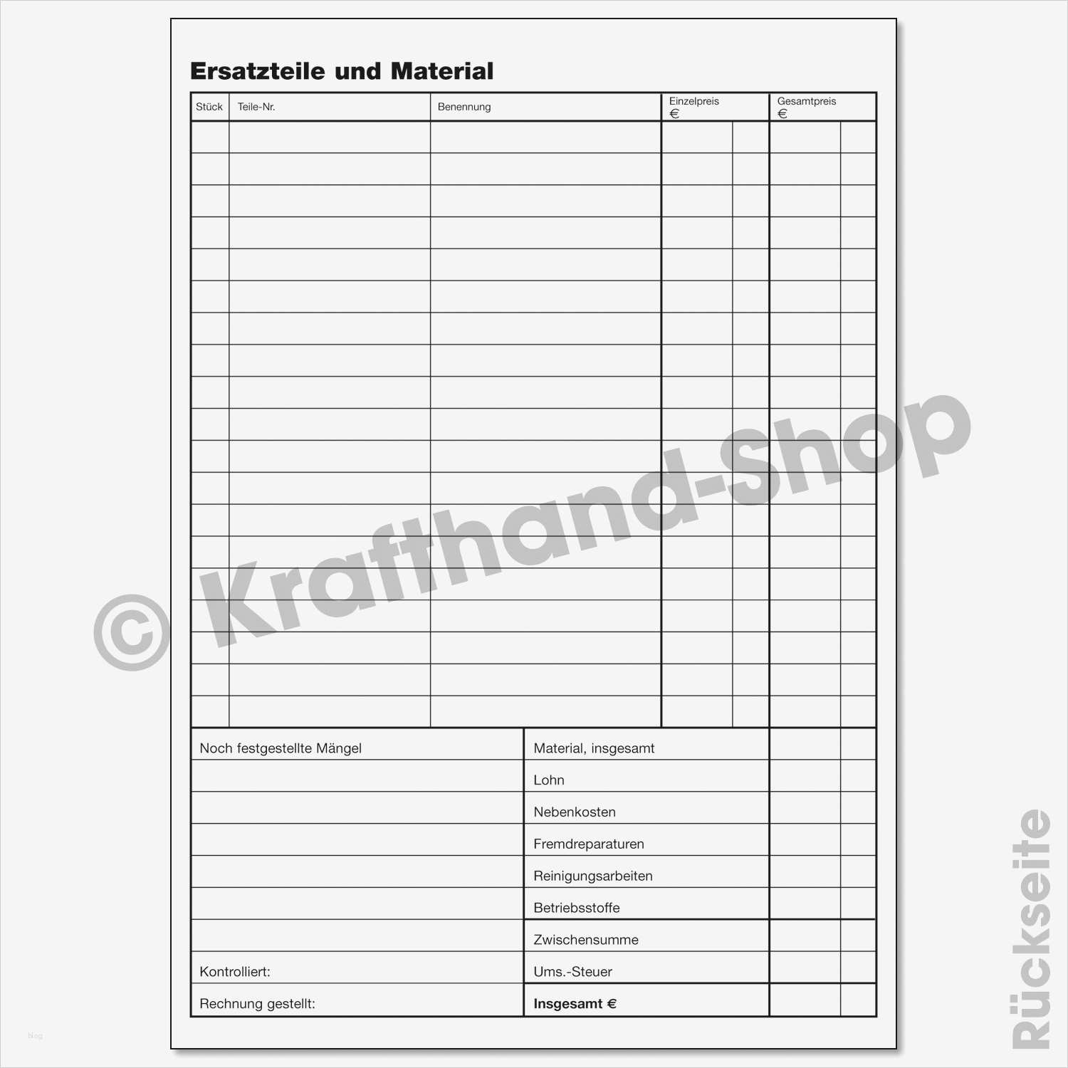 Rechnungspapier Vorlage Schön Krafthand Werkstattauftragskarte