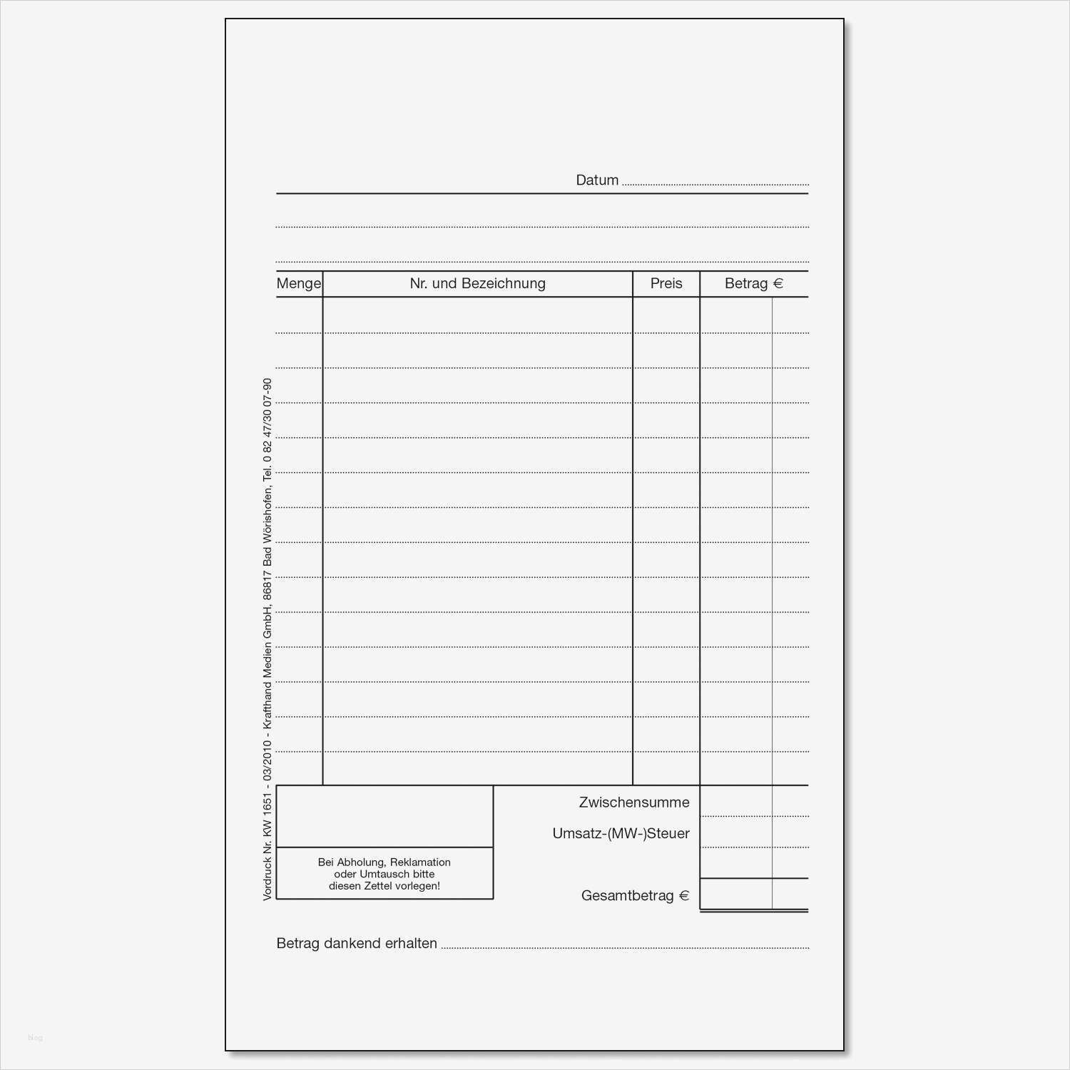 Rechnungspapier Vorlage Schönste Krafthand Rechnungsblock Kassenblock