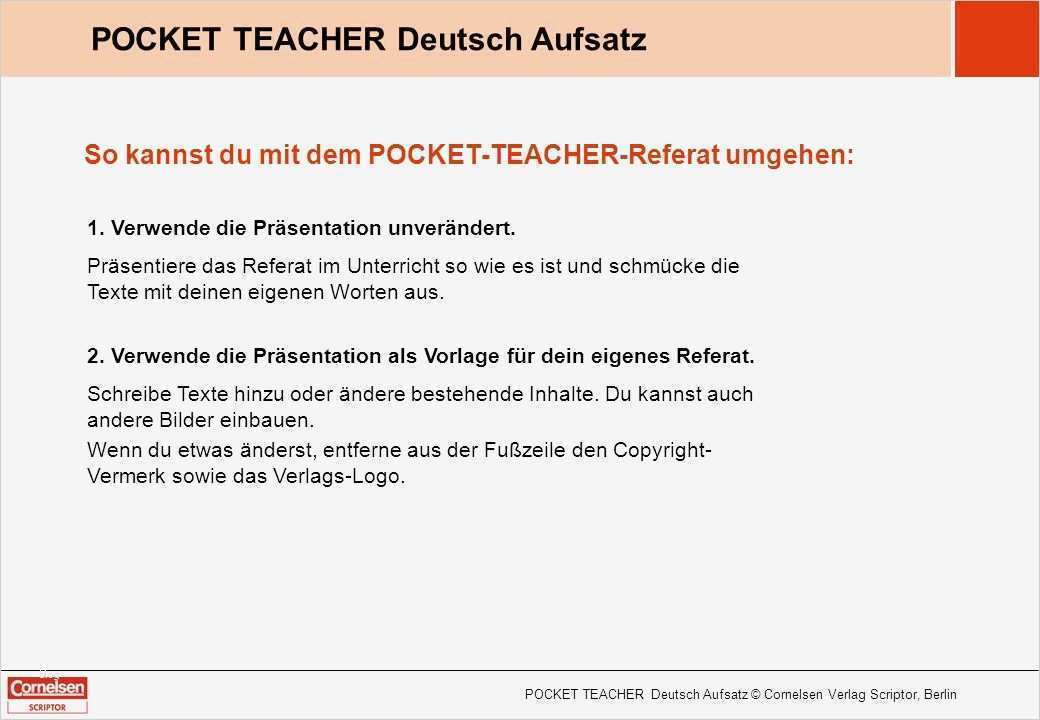 Referat Präsentation Vorlage Elegant Pocket Teacher Deutsch Aufsatz Ppt Video Online