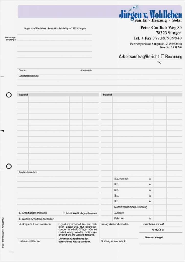 Regiebericht Vorlage Luxus formular Arbeitsauftrag Auftragsformulare Mit Durchschlag