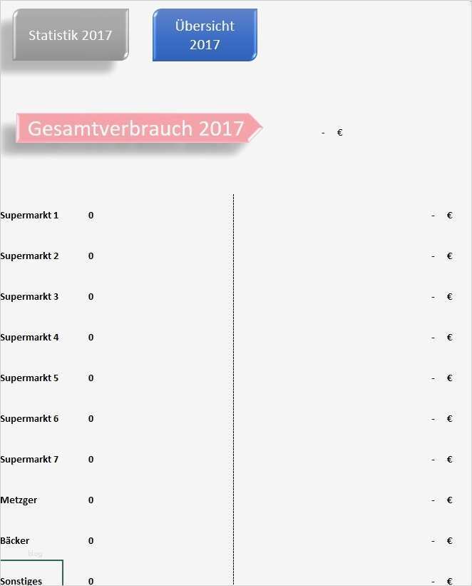Registerblatt Vorlage Süß Excel Haushaltsbuch 2017