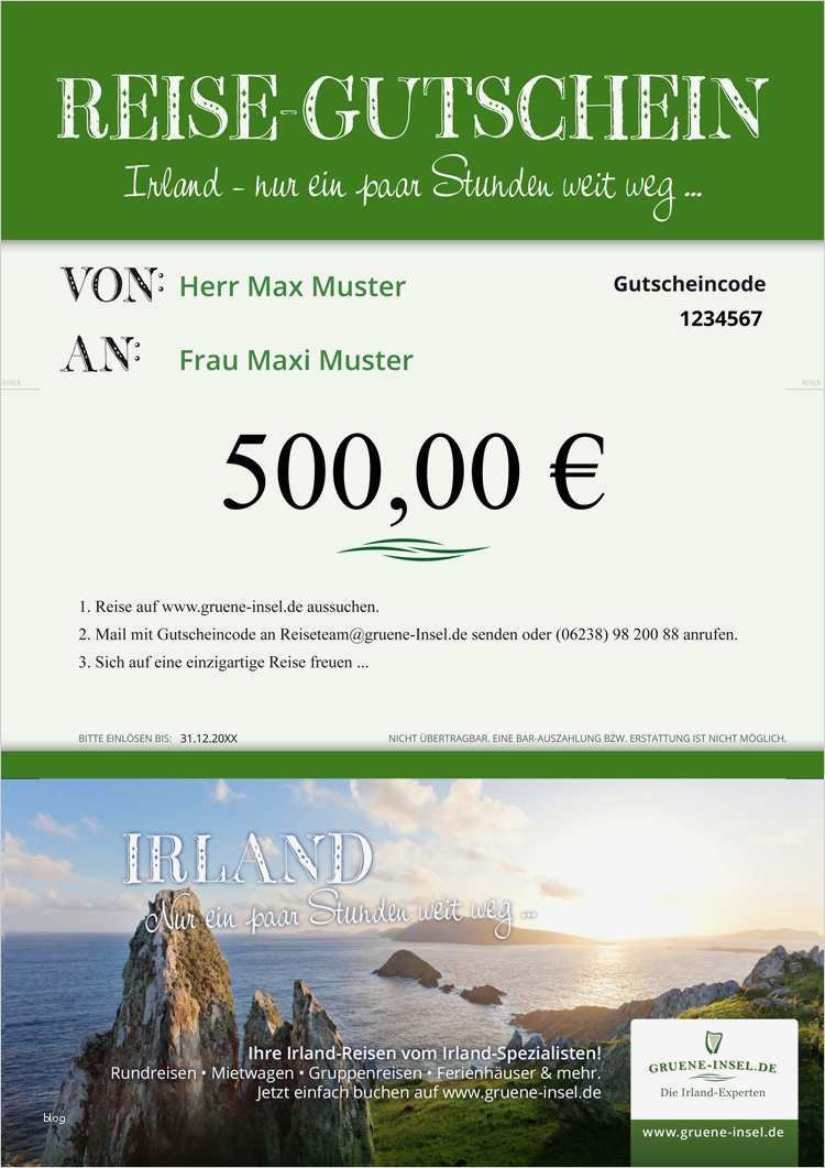 Reisegutschein Vorlage Erstaunlich Irland Reisegutschein