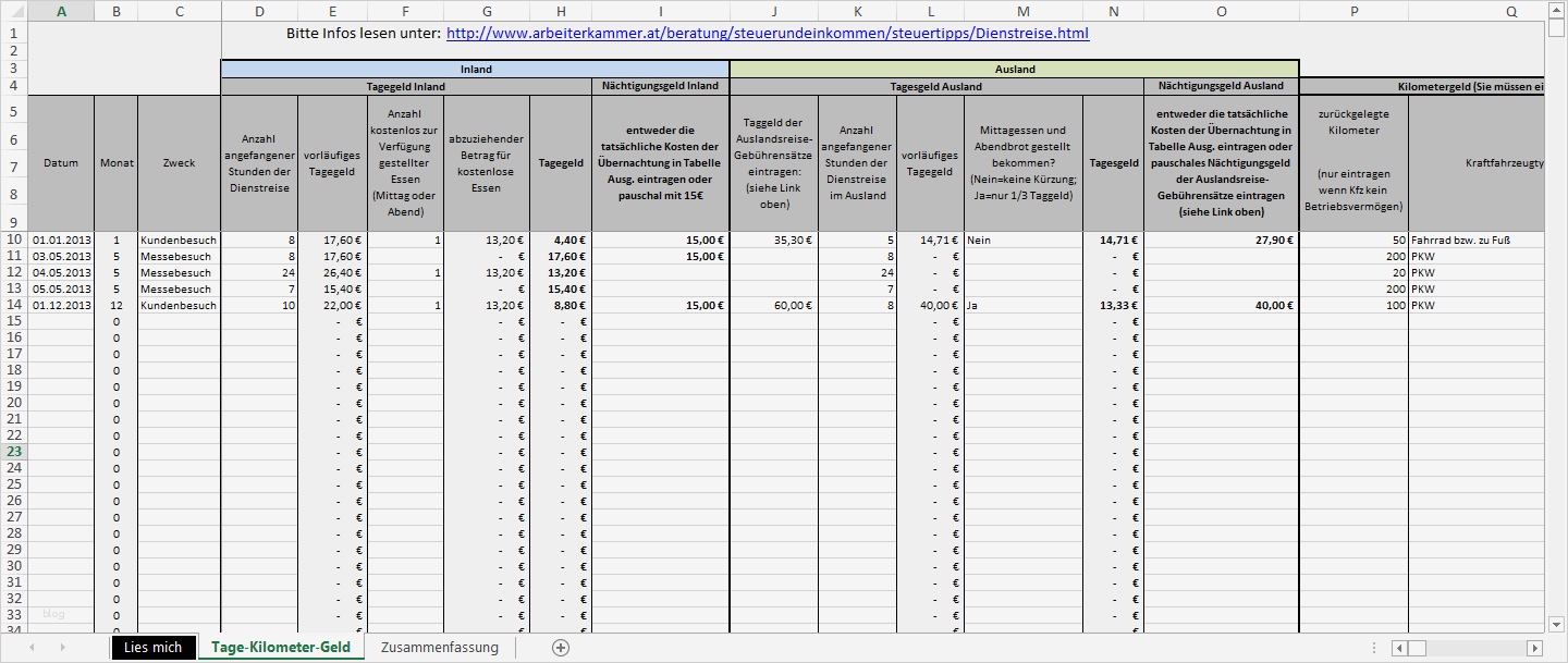 Reisekostenabrechnung Excel Vorlage Kostenlos Großartig Excel Vorlage Reisekosten Kilometergeld & Tagegeld Für