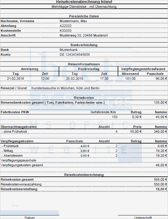 Reisekostenabrechnung Vorlage 2017 Gut Reisekostenabrechnung 2018 Inland Excel