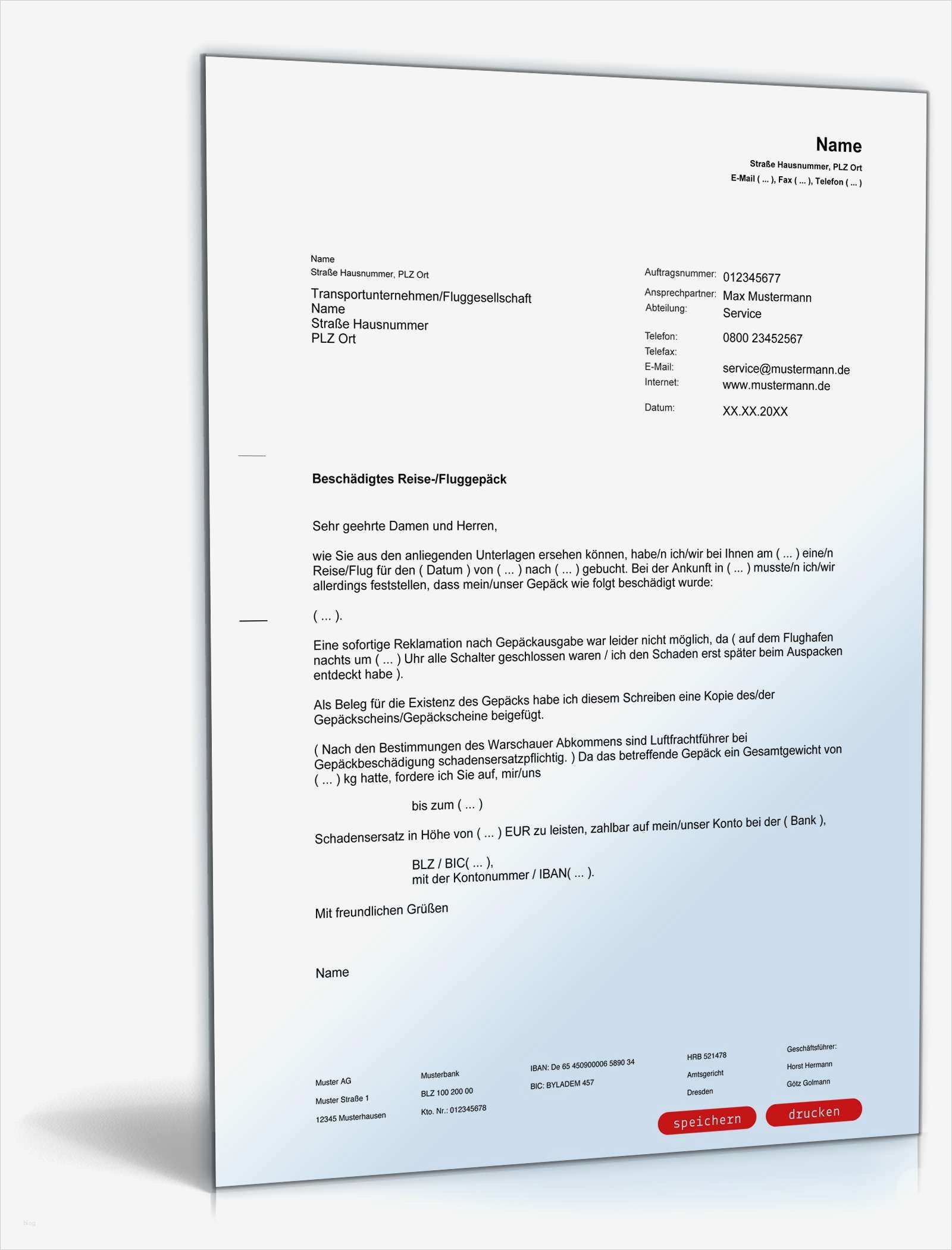 Reklamation Vorlage Neu Reklamation Beschädigung Reisegepäck