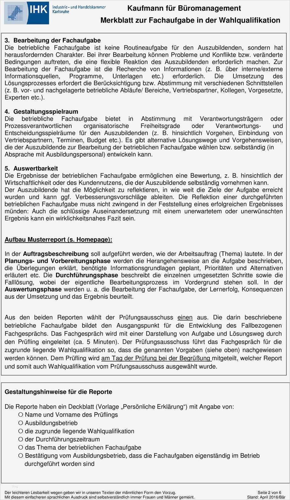 Report Mündliche Prüfung Industriekaufmann Vorlage Schön Kaufmann Für Büromanagement Merkblatt Zur Fachaufgabe In
