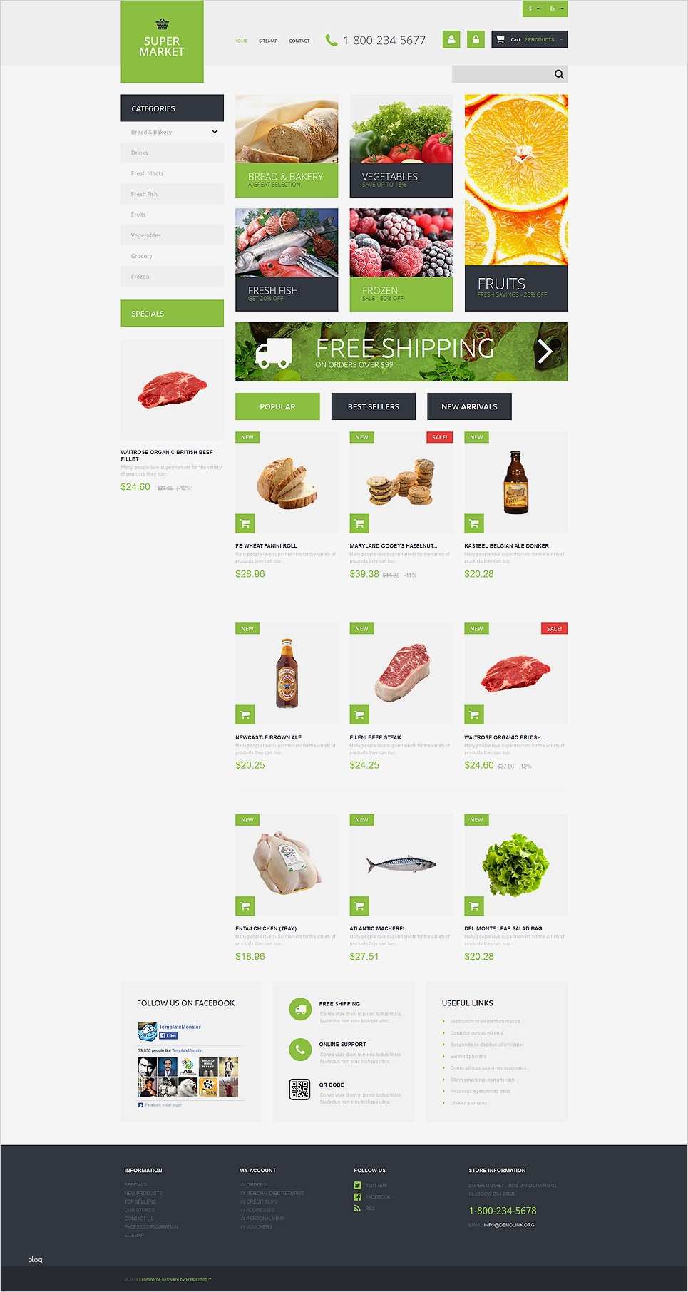 Responsive Vorlagen Elegant Prestashop theme Für Lebensmittelgeschäft