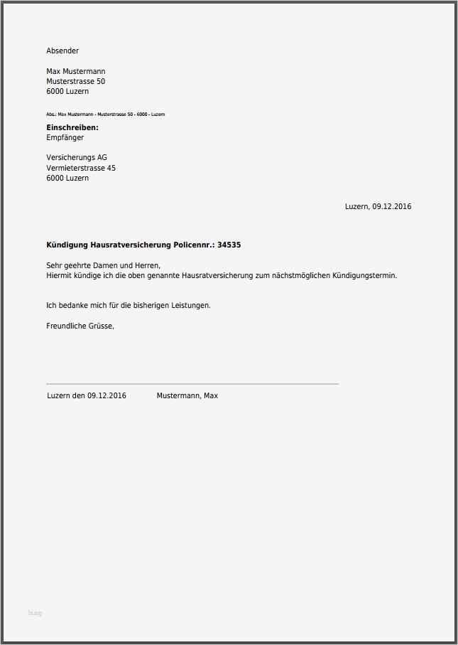 Richtig Kündigen Als Arbeitnehmer Vorlage Gut Kündigung Für Hausratversicherung Kostenlos Als Pdf Erstellen