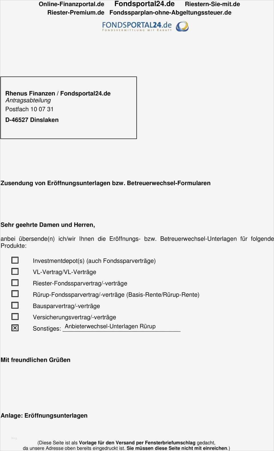 Riester Rente Kündigen Vorlage Wunderbar Dws Basisrente Premium Anbieterwechsel Pdf