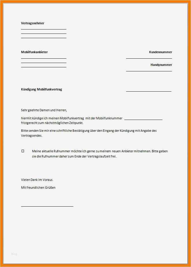 Rufnummernmitnahme Vorlage Pdf Wunderbar 9 ündigung Handyvertrag
