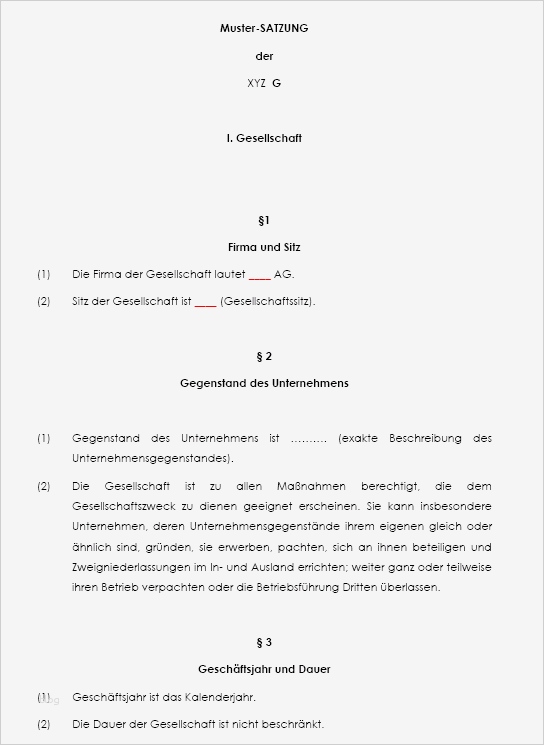Satzung Vorlage Erstaunlich Satzung Aktiengesellschaft Muster Zum Download