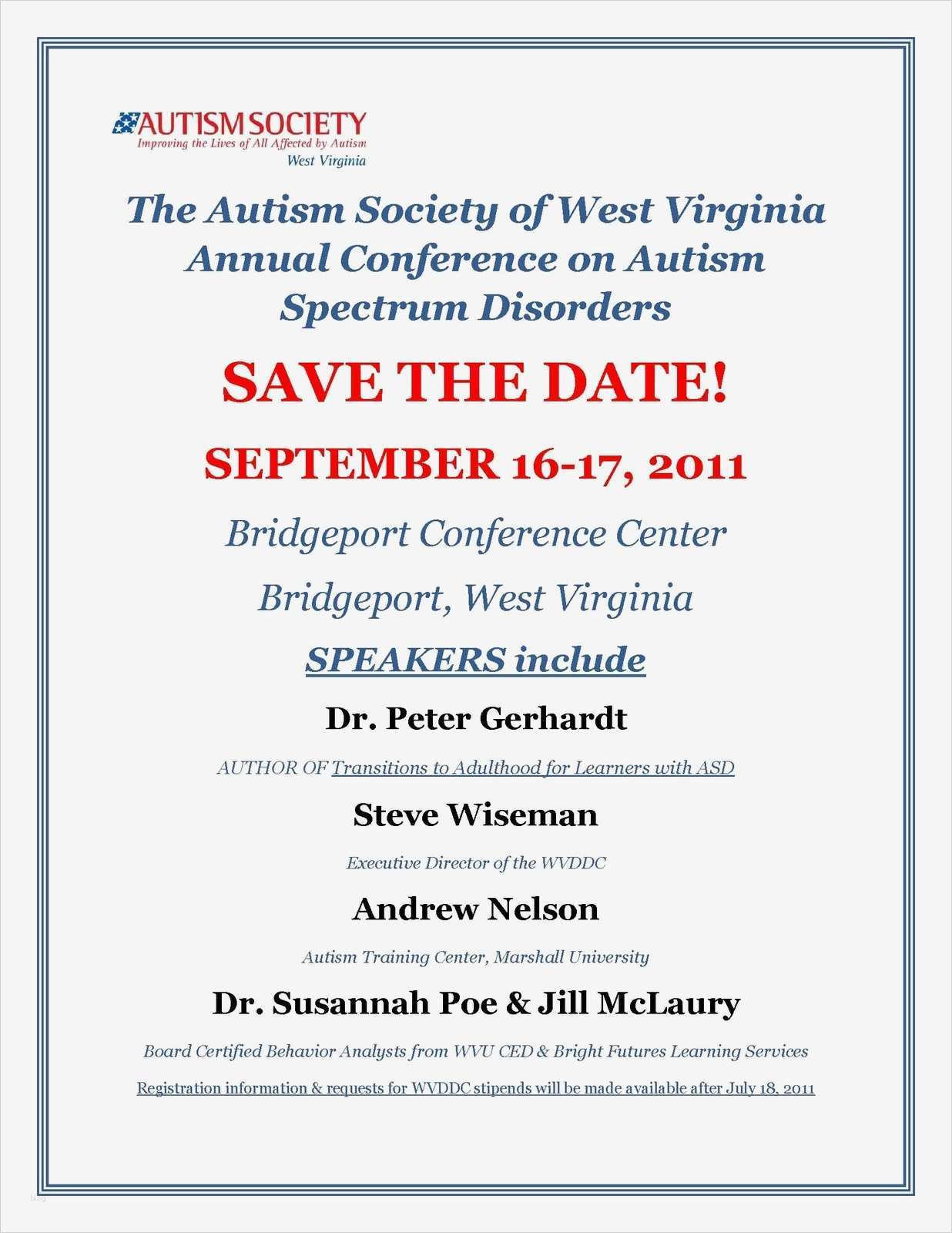 Save the Date Email Vorlage Business Hübsch the Autism society Of West Virginia aswv Fall Conference