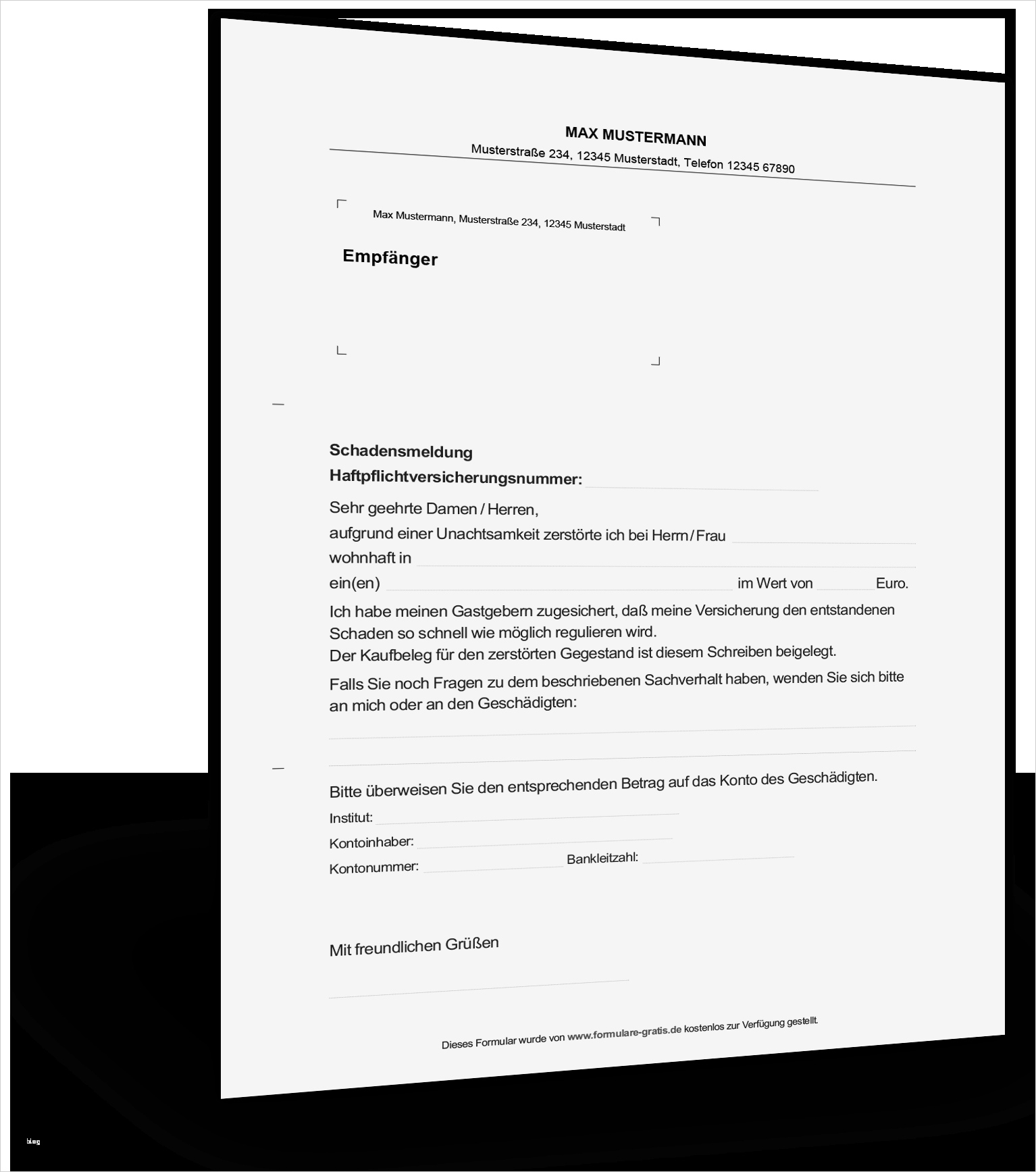 Schadensmeldung Vorlage Neu Schadensmeldung Private Haftpflichtversicherung Muster