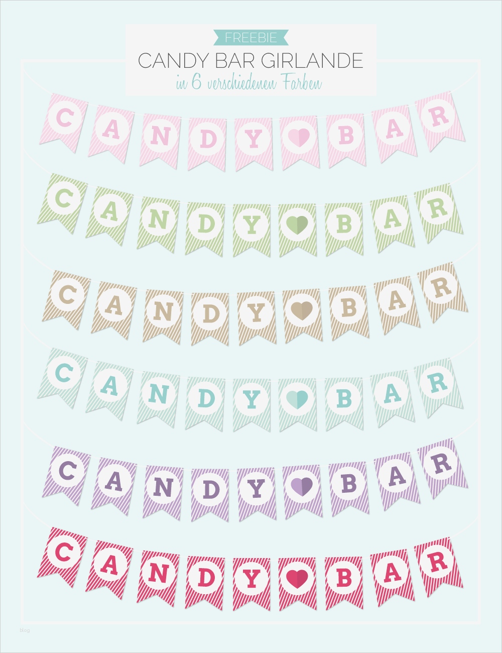Schilder Vorlagen Kostenlos Erstaunlich Vorlage Candy Bar Girlande In Rosa Hellgrün Beige Blau