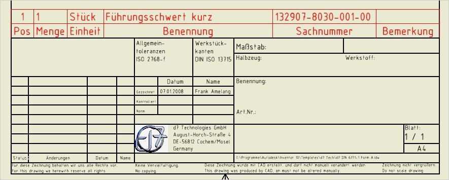 Schriftfeld Technische Zeichnung Vorlage A4 Neu Ziemlich Schriftfeldvorlagen Galerie Beispiel