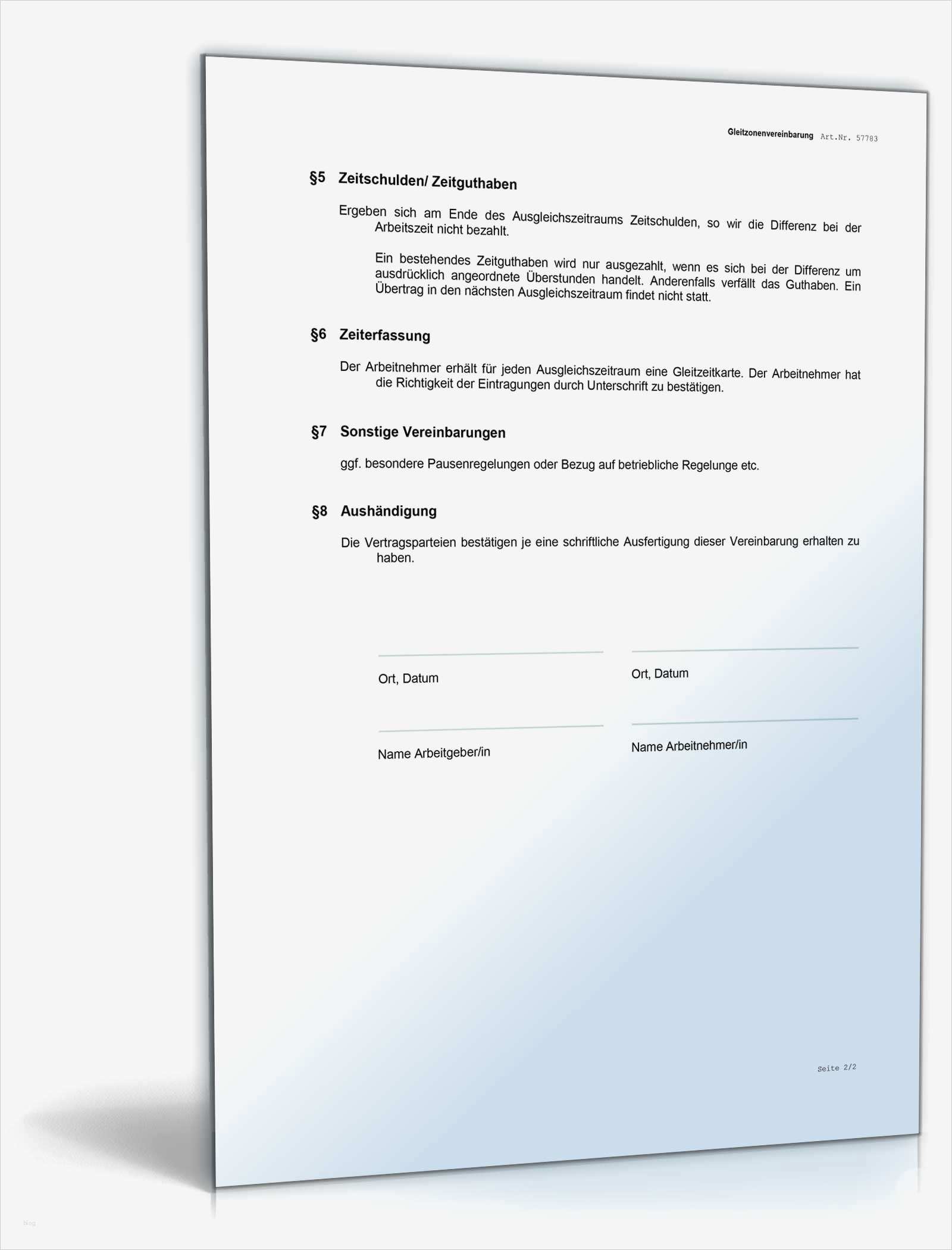 Schriftliche Vereinbarung Arbeitszeitkonto Vorlage Beste Zusatzvereinbarung Gleitzeit