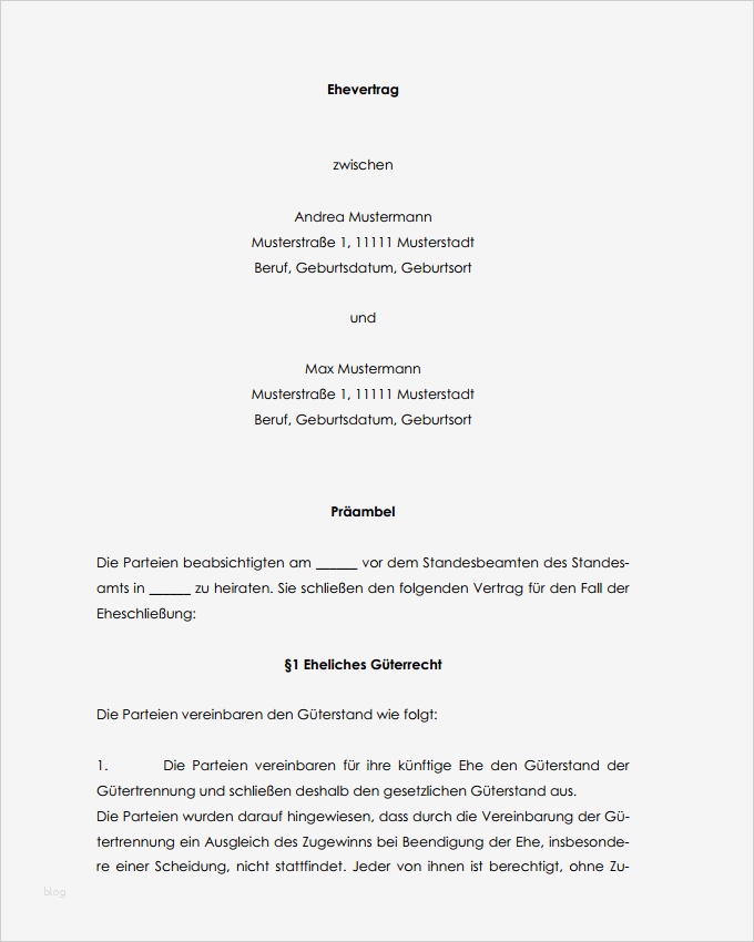 Schriftliche Vereinbarung Vorlage Wunderbar Ehevertrag Muster Zum Download
