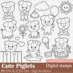 Schrumpffolie Vorlagen Wunderbar Cute Piglets Digital Stamps Clipart