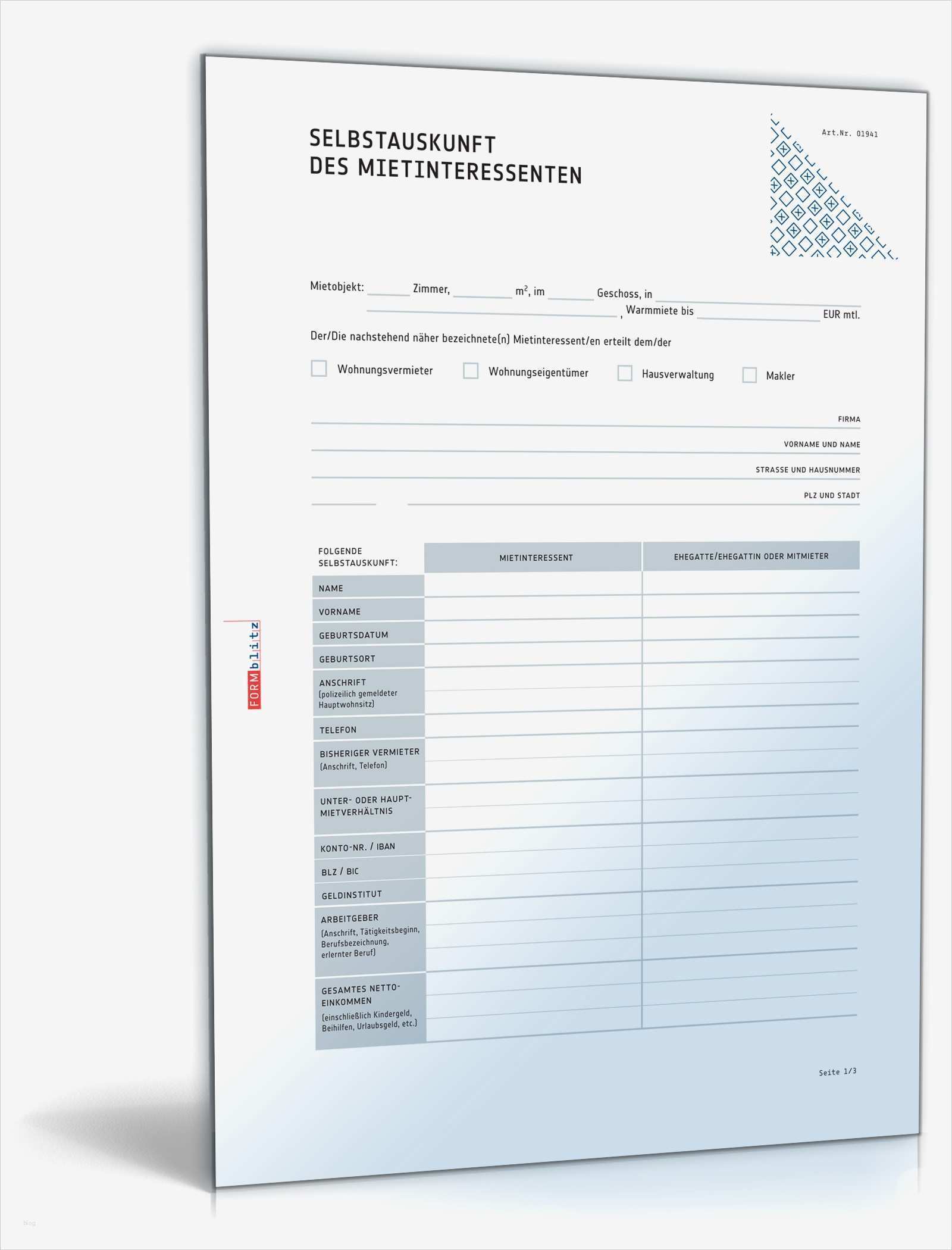 Schufa Auskunft Vorlage Großartig Selbstauskunft Für Mieter