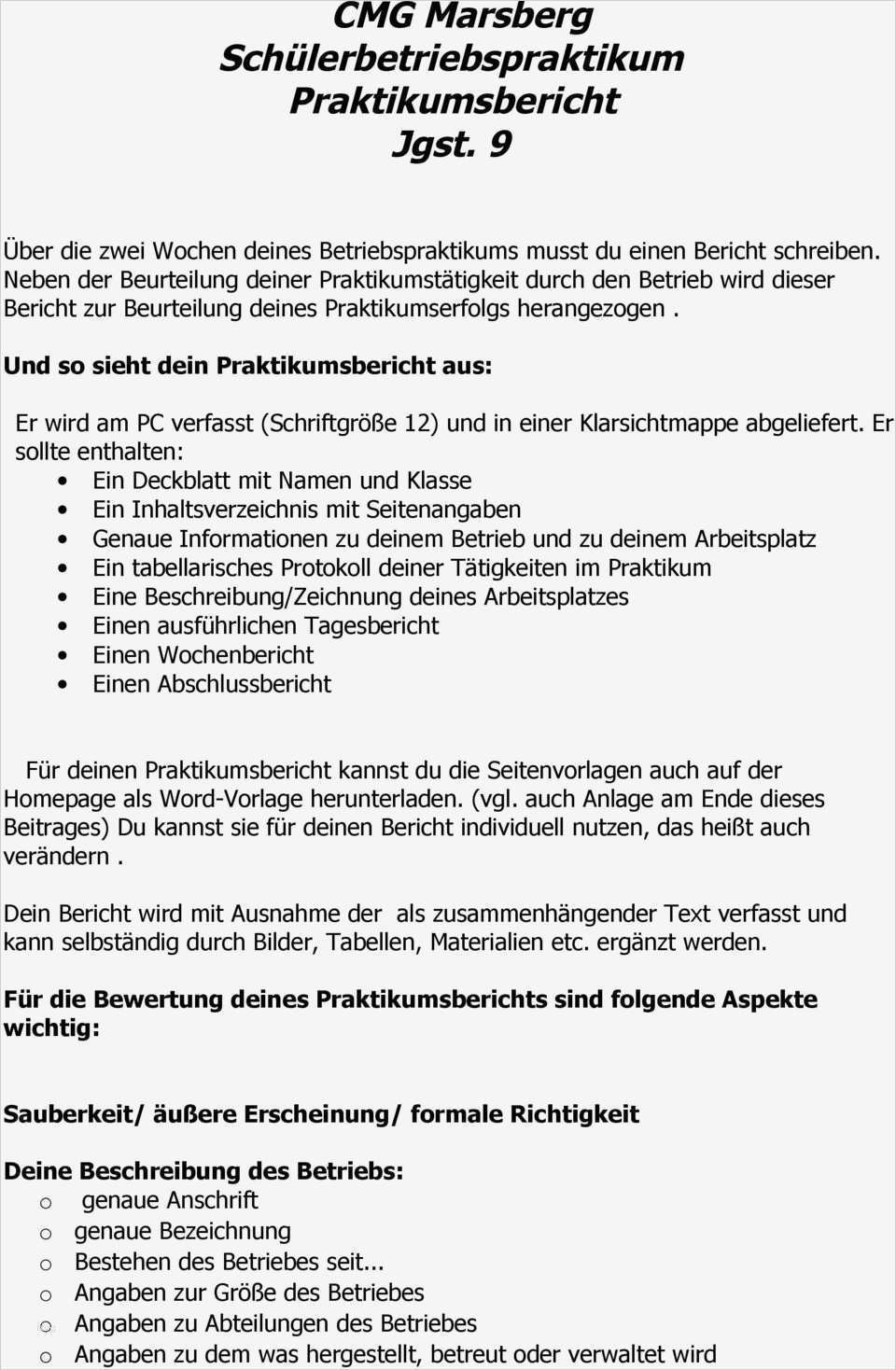 Schülerbetriebspraktikum Bewerbung Vorlage Beste Berühmt Praktikumsbericht Vorlage Galerie Entry Level