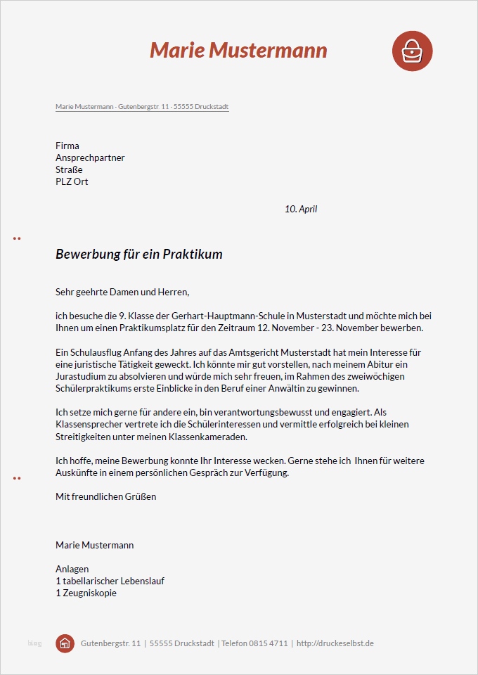 Schülerpraktikum Bewerbung Muster Vorlage Genial Drucke Selbst Kostenlose Musterbewerbungen Für Sekretärin