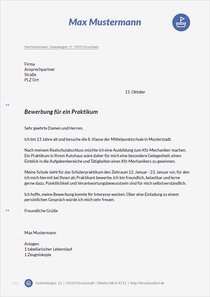 Schülerpraktikum Bewerbung Vorlage Kostenlos Cool Drucke Selbst Kostenlose Musterbewerbungen Für Sekretärin