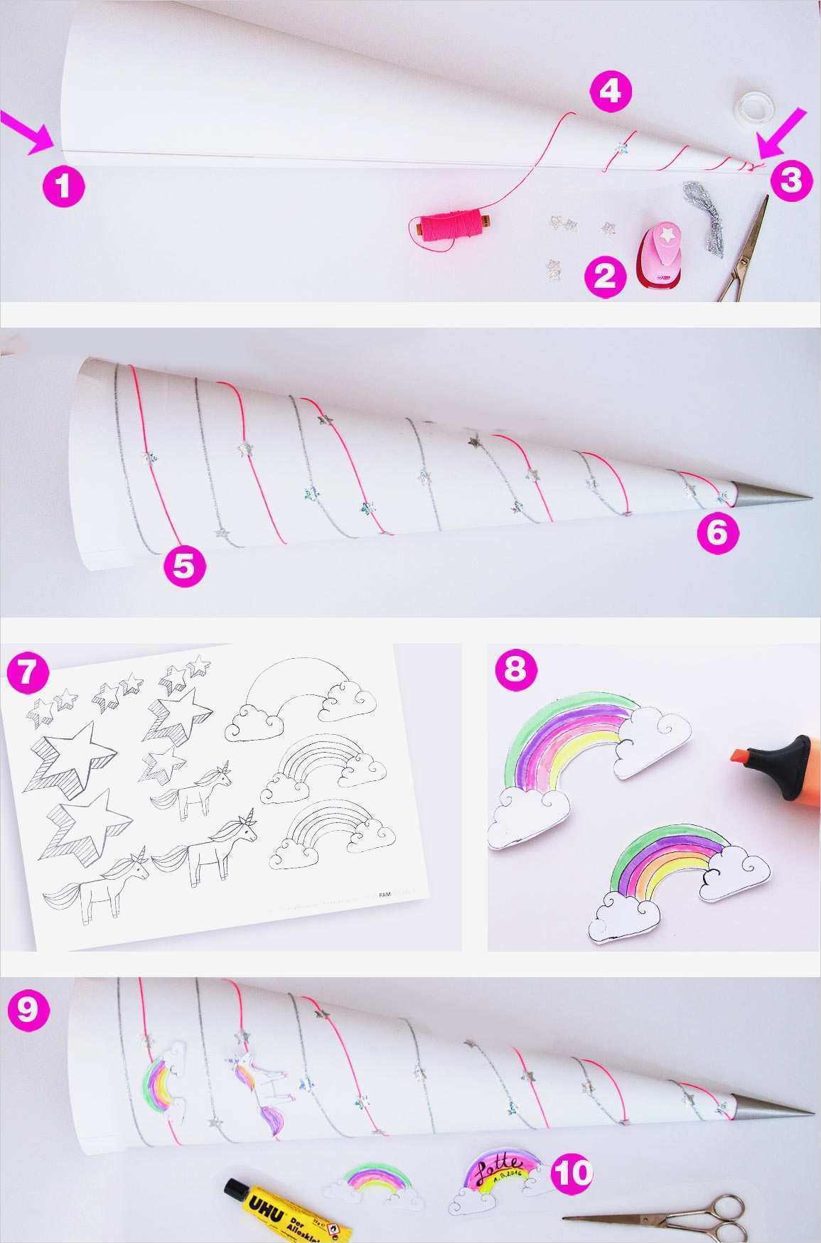 Schultüte Basteln Vorlage Kostenlos Gut Diy Einhorn SchultÜte Basteln