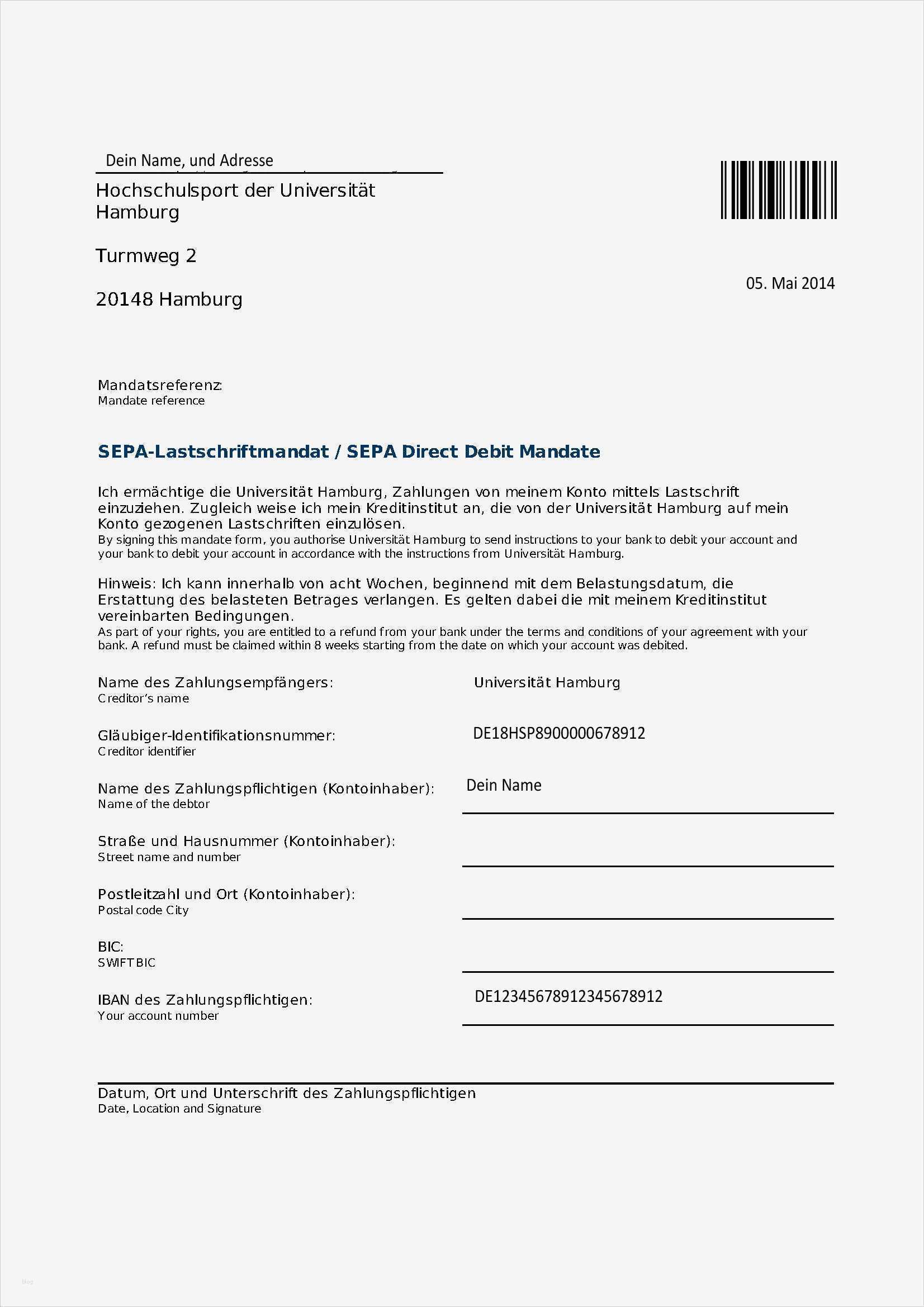 Sepa Mandat Vorlage Einzigartig Hochschulsport Hamburg