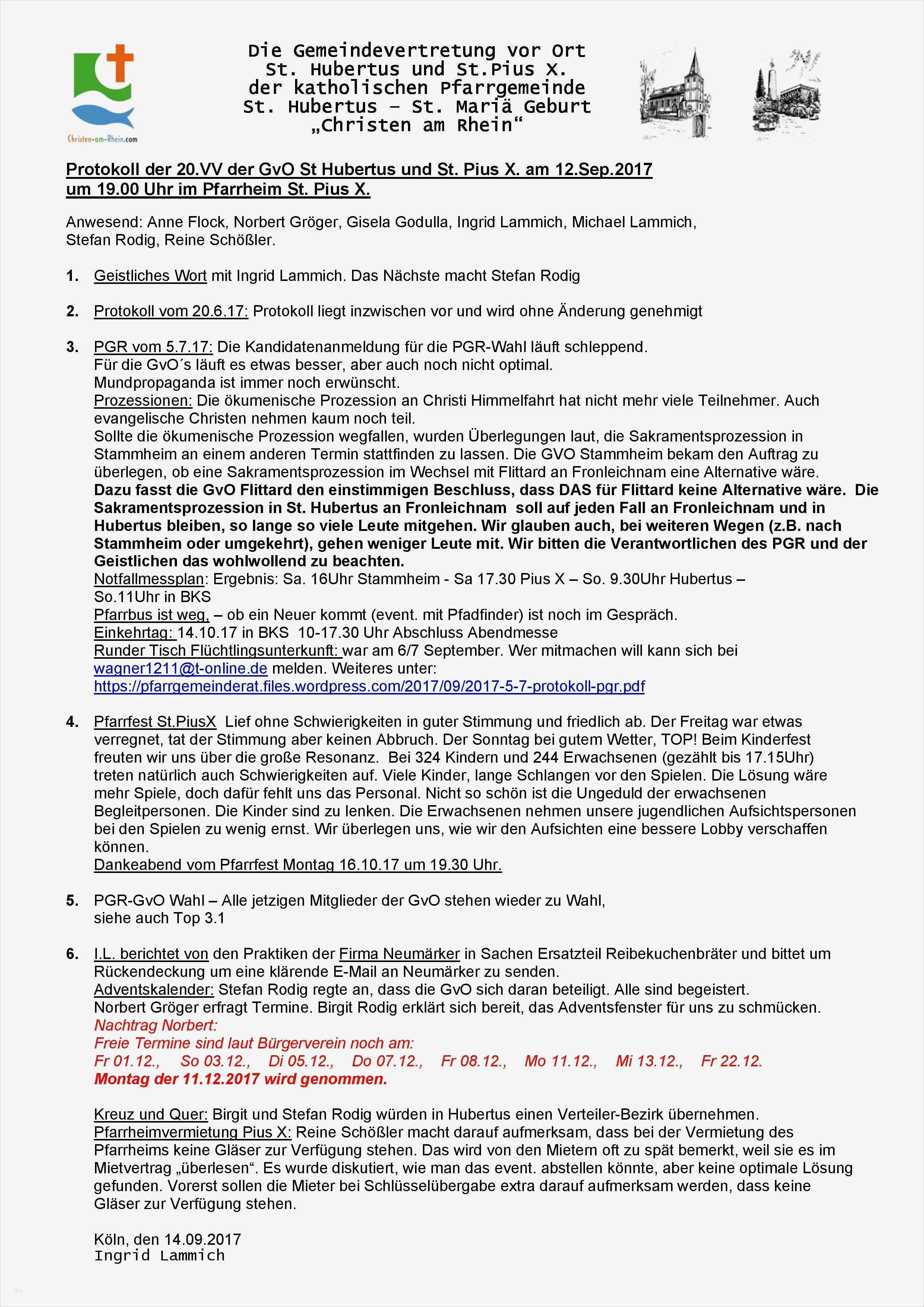 Server Dokumentation Vorlage Word Fabelhaft Protokoll Gvo St Hubertus Und St Piusx Vom 12 09 2017