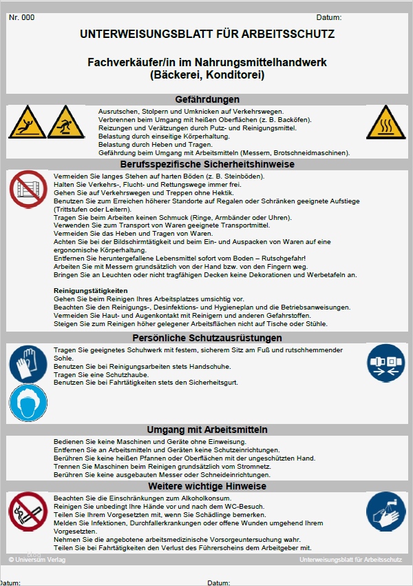 Sicherheitsunterweisung Lager Vorlage Angenehm Unterweisung Fachverkäufer In Im Nahrungsmittelhandwerk