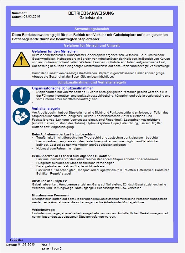 Sicherheitsunterweisung Lager Vorlage Erstaunlich Muster Betriebsanweisung Gabelstapler